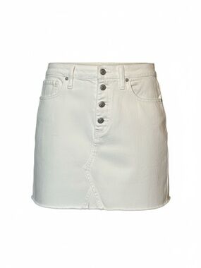 Madewell Rigid Denim A-Line Mini Skirt in Tile White Button-Front Frayed Hem